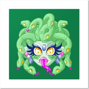 Medusa Kawaii Green Posters and Art